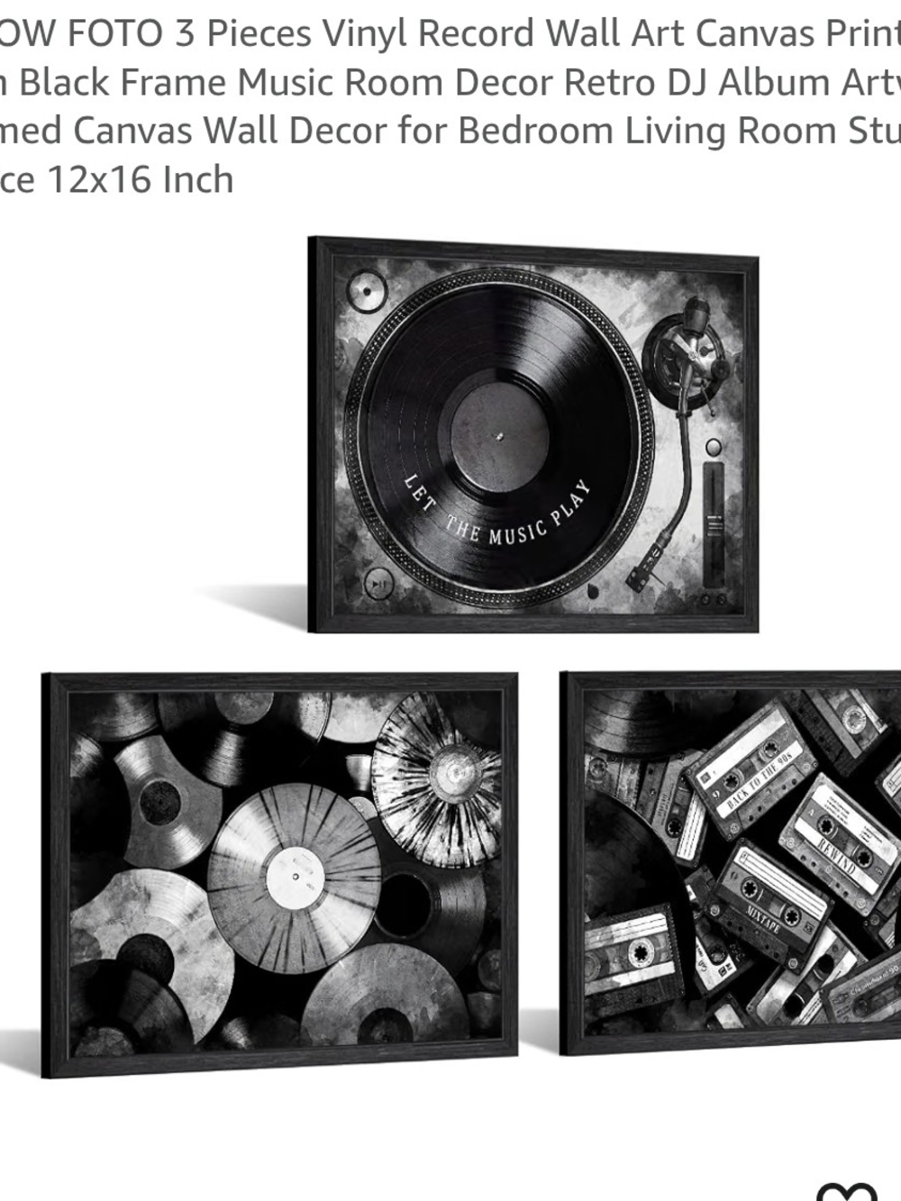 Let The Music Play Black Vinyl Record Wall Art Set - 3 Piece